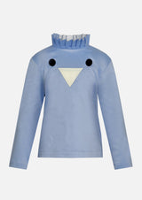 Owa Yurika Heather Pleated Collar Top Pale Blue