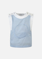 Owa Yurika Mako Girls Stripe Blue Top Cotton Linen