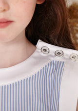 Owa Yurika Mako Girls Stripe Blue Top Cotton Linen