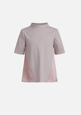 Owa Yurika girls pink grey frill satin top made in Japan