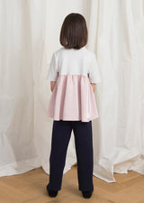 Owa Yurika girls pink grey frill satin top made in Japan