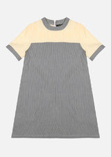 Girls Midi Stripe Denim Short Sleeve Yellow Dress Japanese Children Clothing Owa Yurika