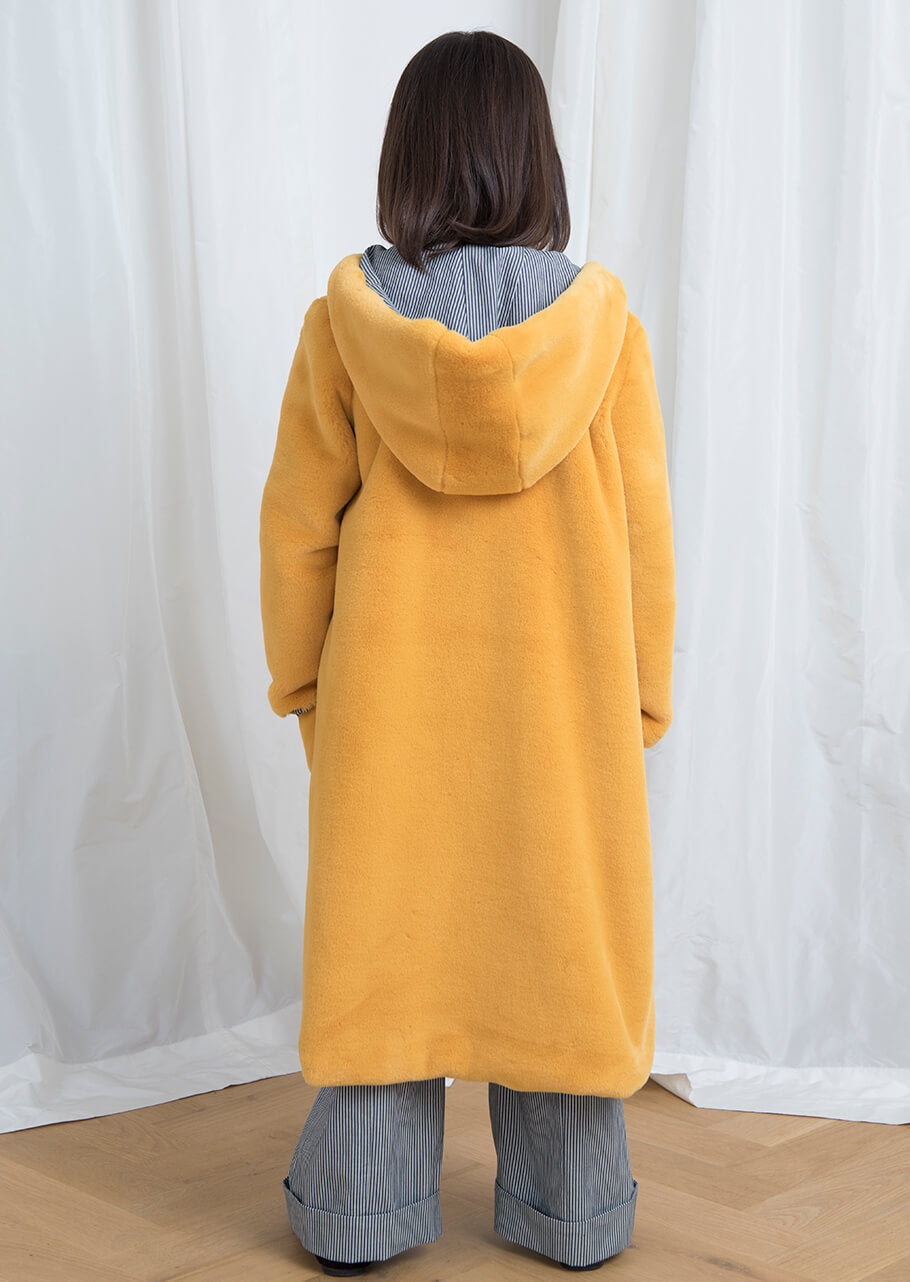 Girls Faux Fur Hooded Coat Yellow Millie – Owa Yurika