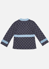 Children navy check denim jacket Owa Yurika Japanese Luxury Brand