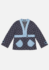 Children navy check denim jacket Owa Yurika Japanese Luxury Brand