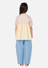 Girls yellow side and back frill pink short sleeve T-shirt Children Tops Owa Yurika Japanese Luxury Brand