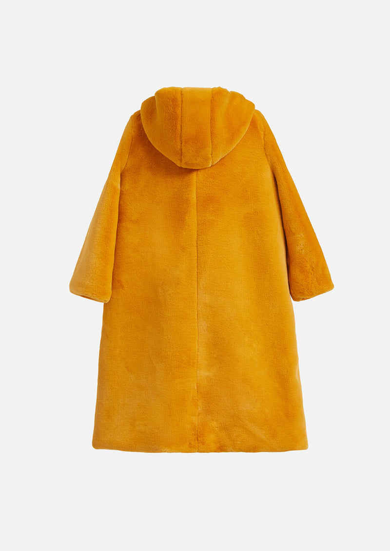 Owa Yurika Millie girls faux fur hooded yellow coat yellow
