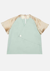 Girls champaign frill short sleeve mint green wrap top Japanese Children Clothing Owa Yurika