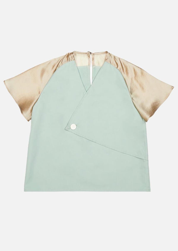 Girls champaign frill short sleeve mint green wrap top Japanese Children Clothing Owa Yurika