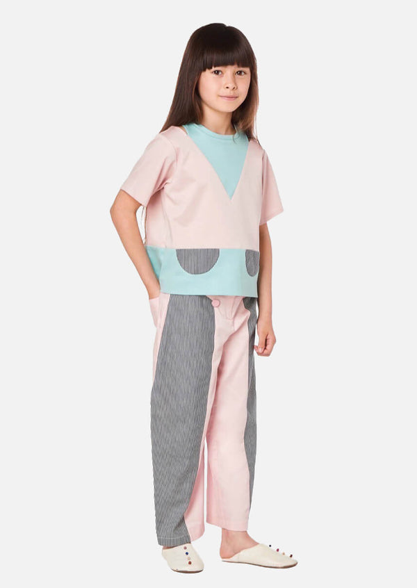 Girls Cotton Open Shoulder Short Sleeve Pink Mint Green T-shirt Japanese Children Tops Owa Yurika