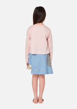Girls pink cotton cardigan with stripe denim pocket Japanese Luxury Children Jacket Owa yurika