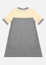 Girls Midi Stripe Denim Short Sleeve Yellow Dress Japanese Children Clothing Owa Yurika
